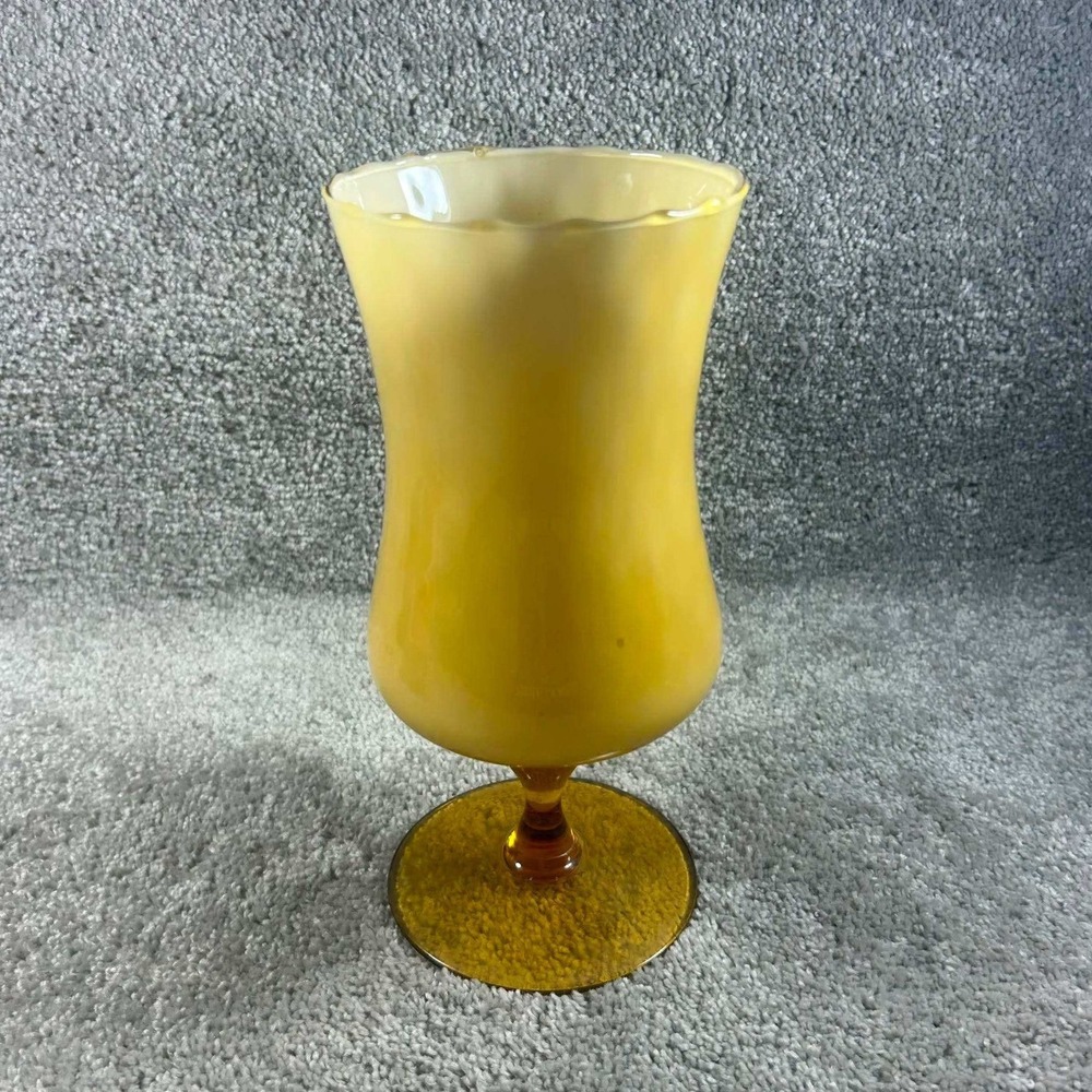 Art Glass Vase Yellow Amber Cased Hurricane Pedestal MCM Home Decor